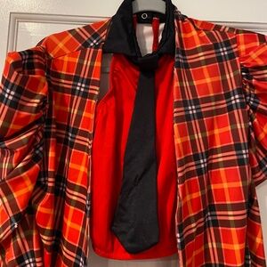 Kellé Dancewear Set – Red Sleeveless Top & Plaid Jacket, Adult Medium